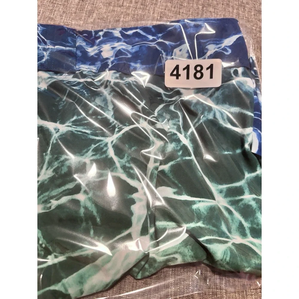 Ocean Coast Advantage Summer Green Blue White Graphic Board Shorts XL 38x10
